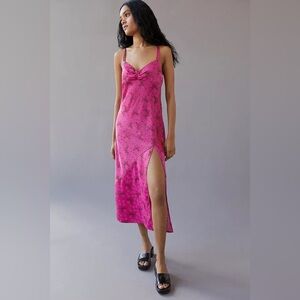 UO Samira Fuchsia Butterfly Midi Slip Dress XS